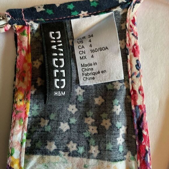H&M Maxi Dress Ditsy Patchwork Sleeveless Multicolor Boho Summer Women Size 4 - Picture 4 of 12